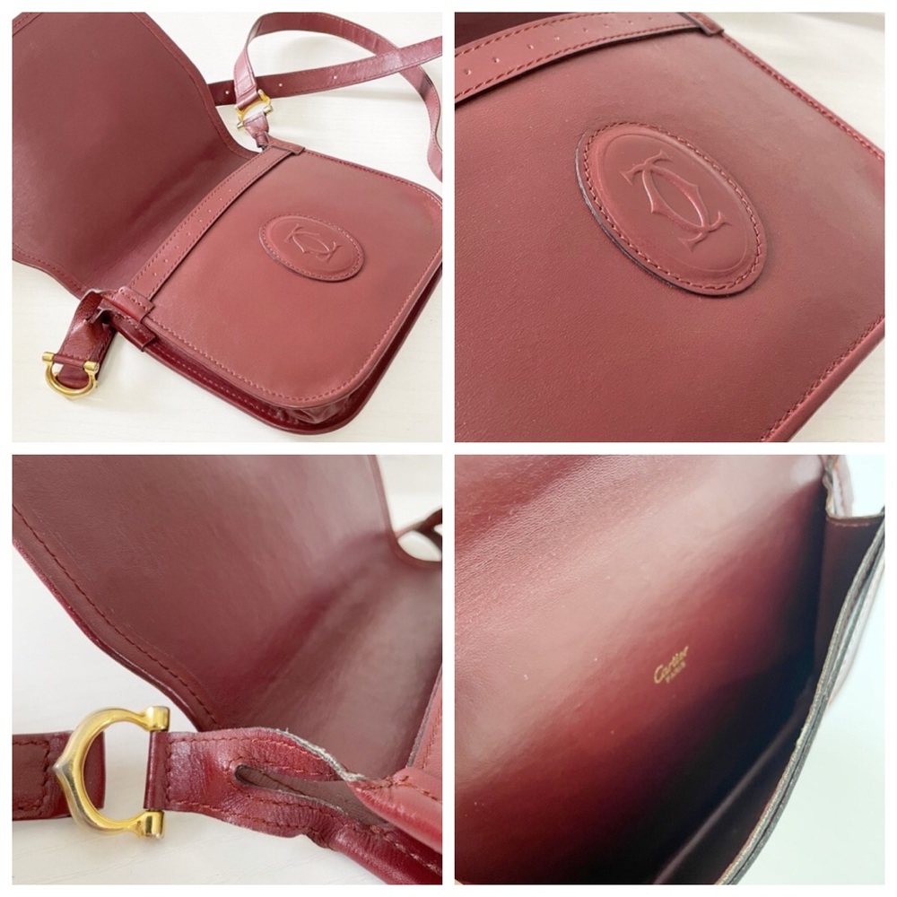 Cartier vintage burgundy leather small flap crossbody bag